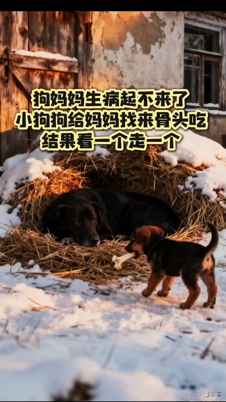 泪目了！寒冷的冬天说来就来，一只可怜的流浪狗妈妈生病起不来了，它的狗宝宝居然跑去