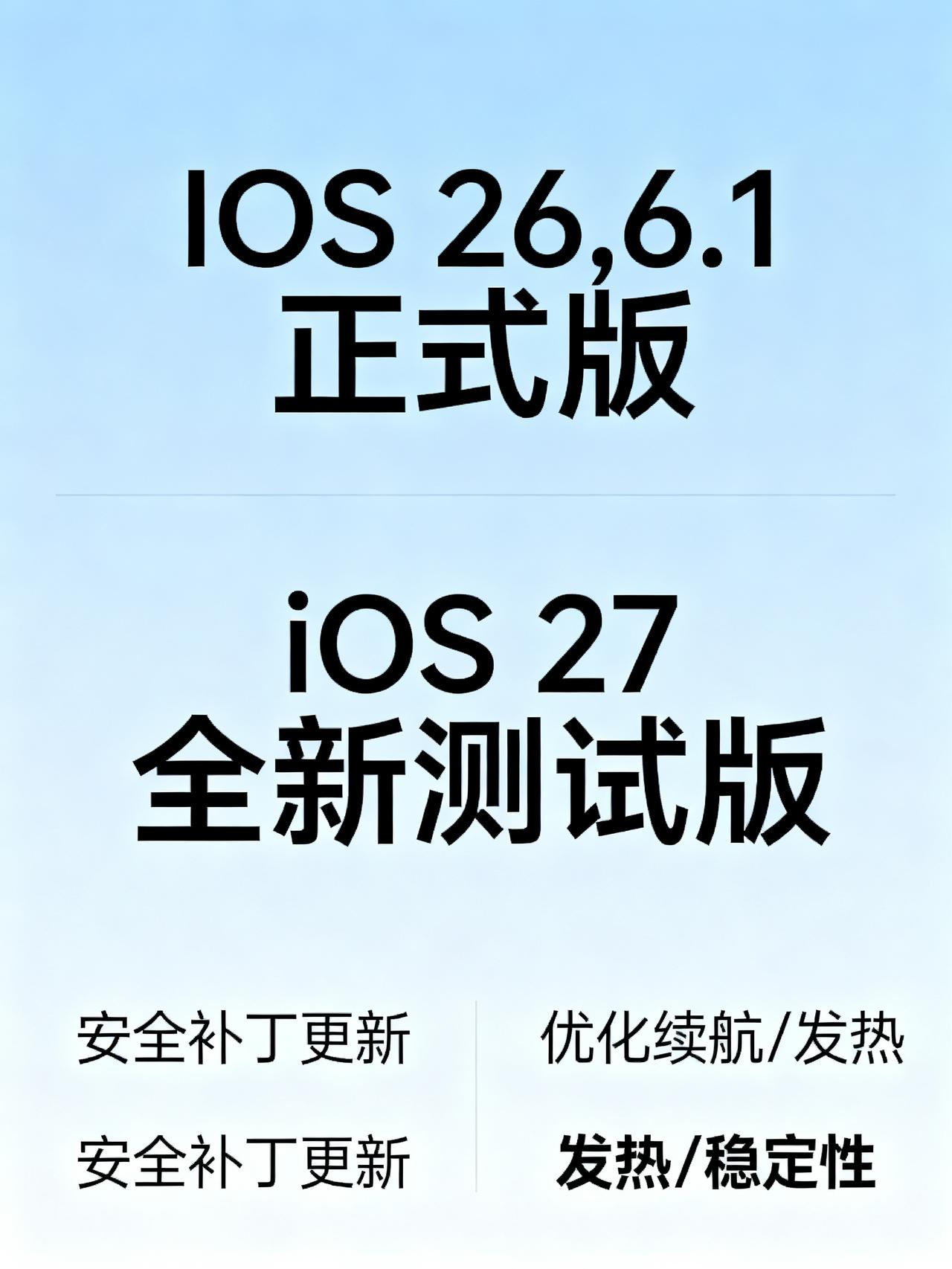 iOS26.6.1正式版与iOS27新测试版即将推送用苹果的朋友注意了！这