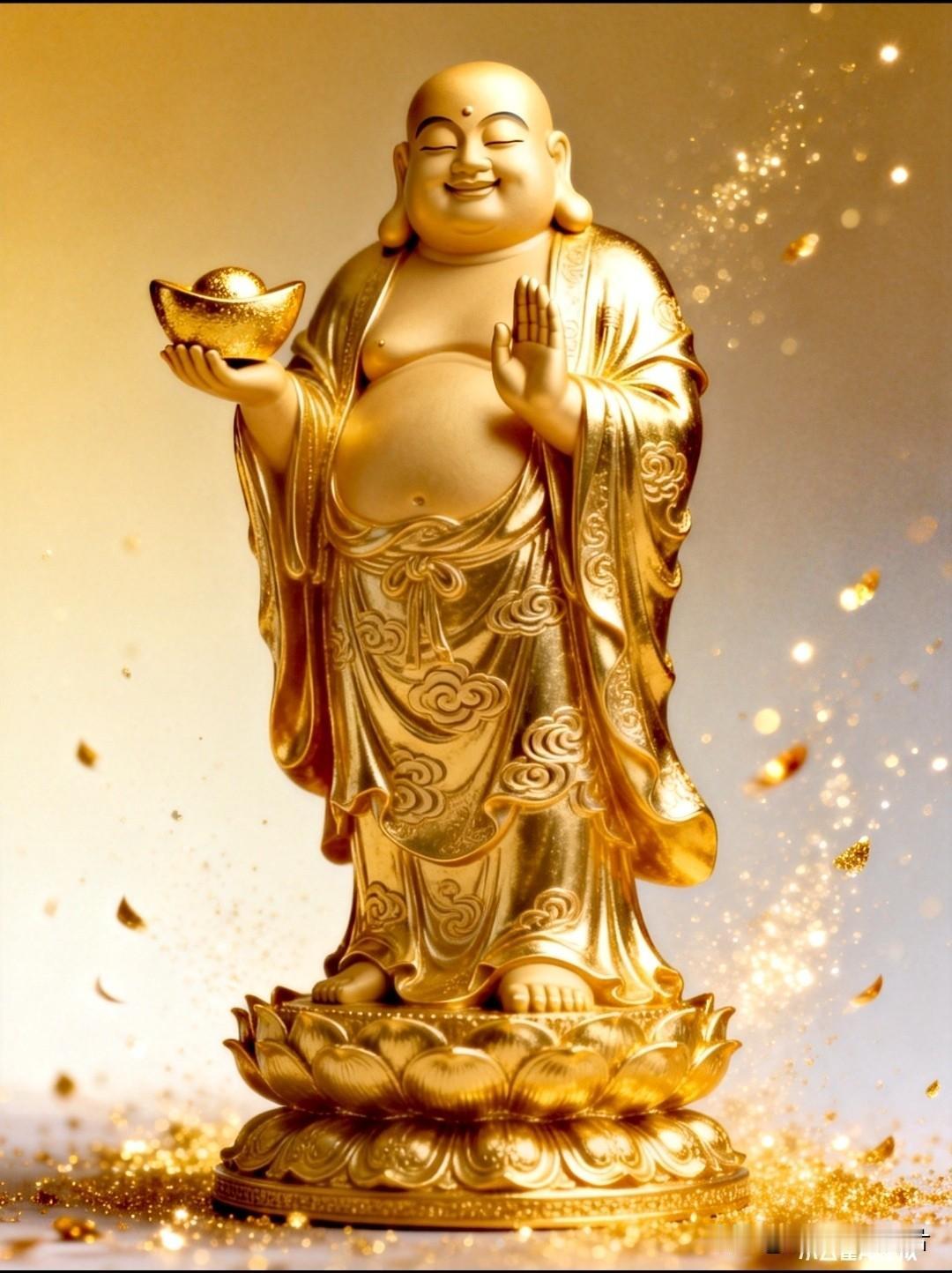 弥勒开怀笑，财源滚滚到。