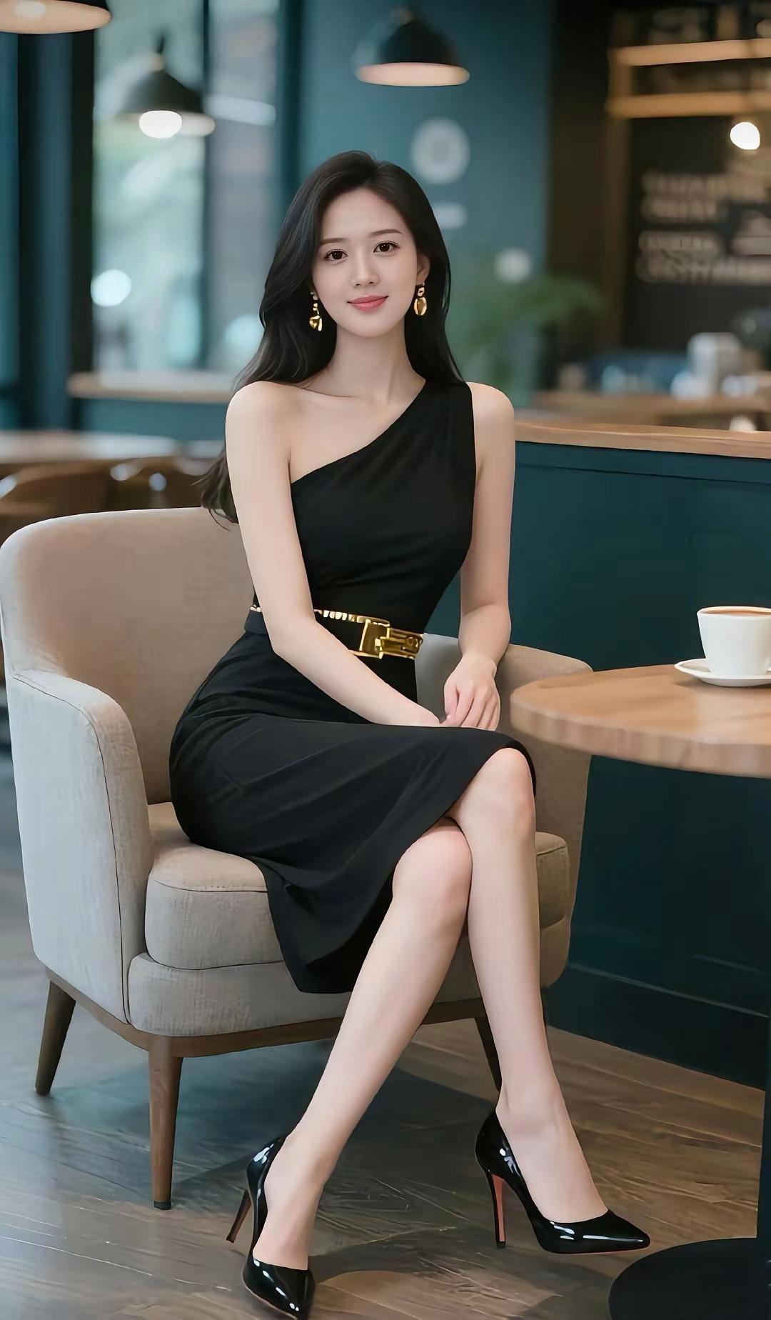 优雅黑裙，咖啡时光，静享美好。