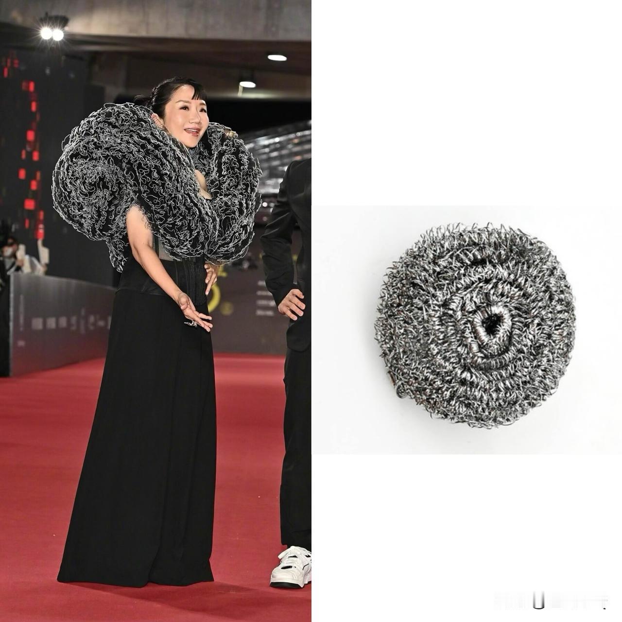 陶晶莹肩膀上驮了两个巨型钢丝球，她是不是觉得自己还挺潮的～