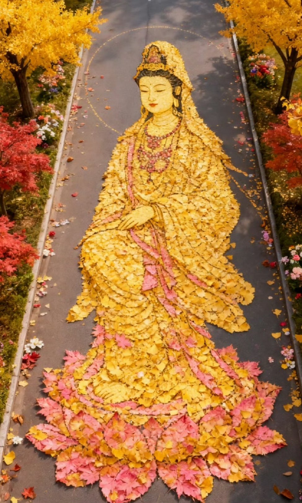 遇见观音菩萨，别故意回避视线。愿诸事顺利，心中所愿皆能实现，洋溢着欢乐！留下一句