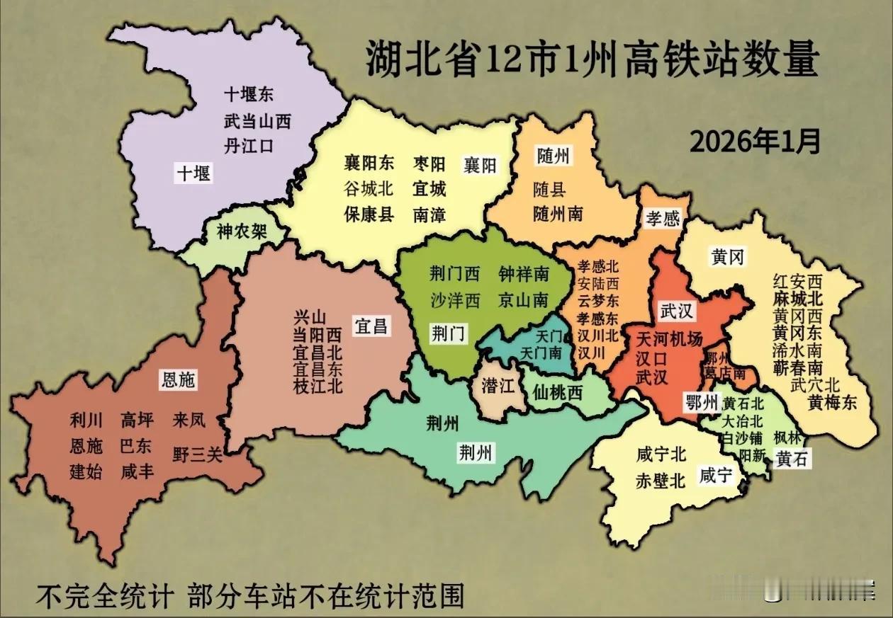湖北各市高铁站数量统计，荆州是怎么回事？竟然只有一个市区的荆州站，除此之外荆州下