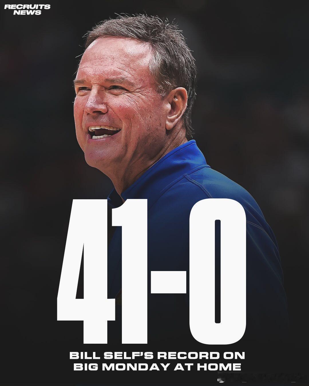 堪萨斯主教练比尔·塞尔夫在BigMonday主场作战的战绩为41胜0负NCAA