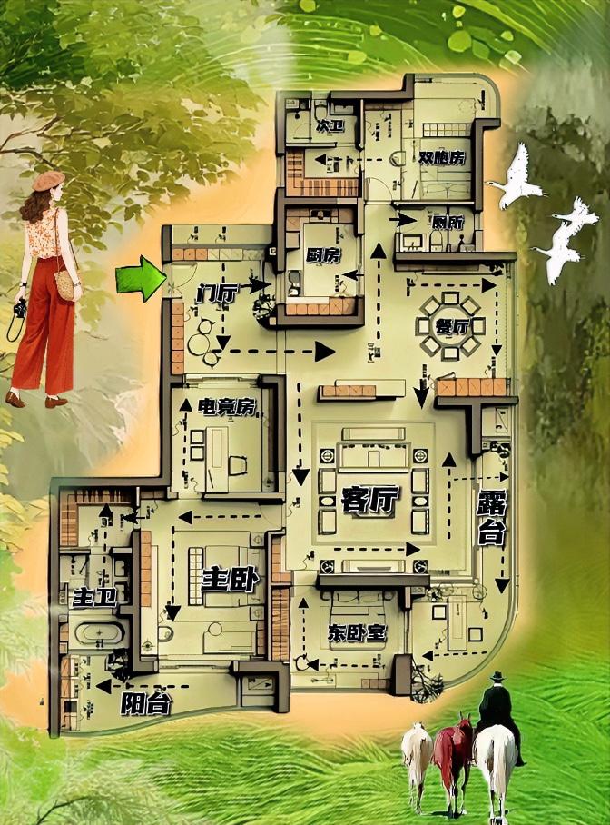 屏风就是神来之笔的点缀，卧室缩短空间，就两步，造成“王者户型“269㎡，谁懂这个