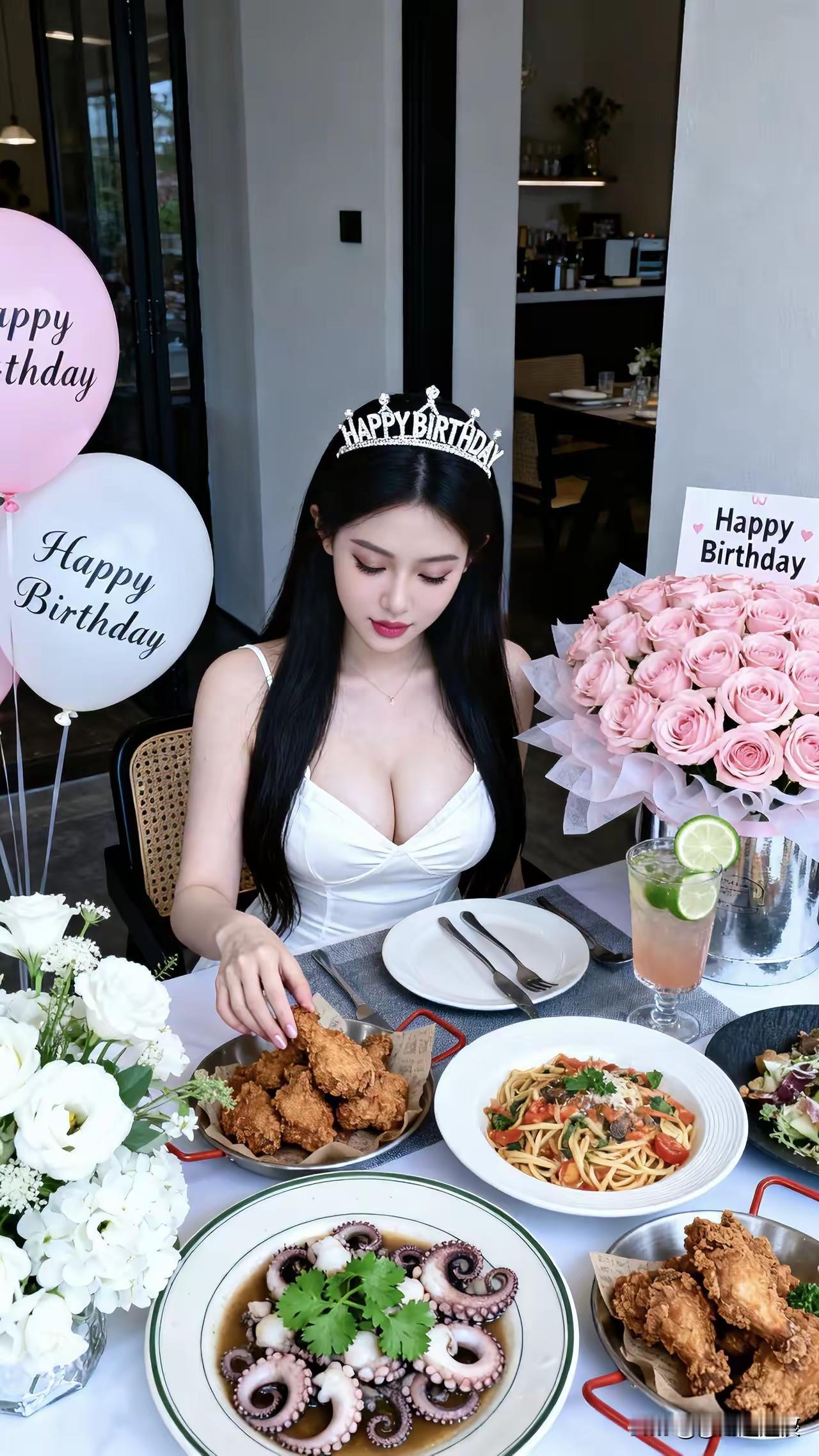 被粉色玫瑰和气球簇拥的生日时刻，是被爱意填满的仪式感，新的一岁，要继续做闪闪发光