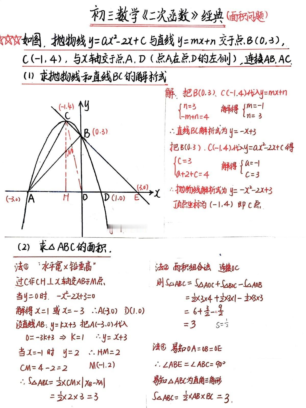 今天的初三数学好题分享，聚焦抛物线的面积问题，这也是数学中考压轴题常见的考点。这