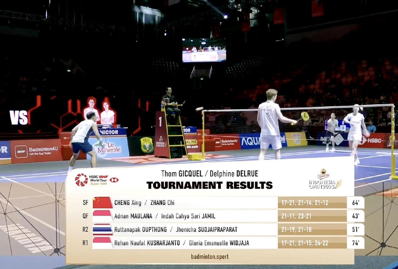混双决赛[吃瓜]！第一局吉凯尔/德尔吕🇫🇷21-16战胜🇹🇭德