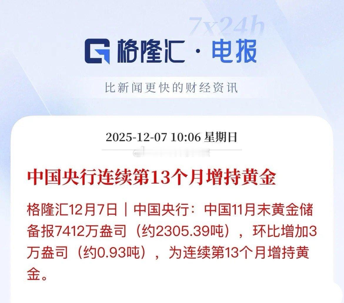黄金在手天下我有的感觉了，连续13个月增持，美元体系之下，必然要走的一条路子了，