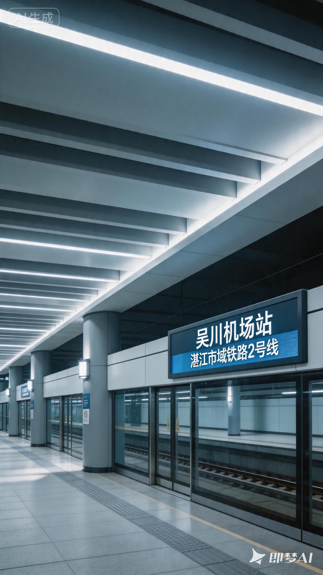 欢迎乘坐2035年湛江轨道交通，停靠湛江吴川机场站。湛江市域铁路2号线自此启程，