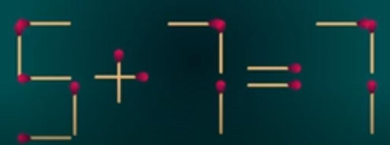 宝子，看！这是火柴棒搭出的等式“5+7=7”。咱现在玩个刺激的，只准挪