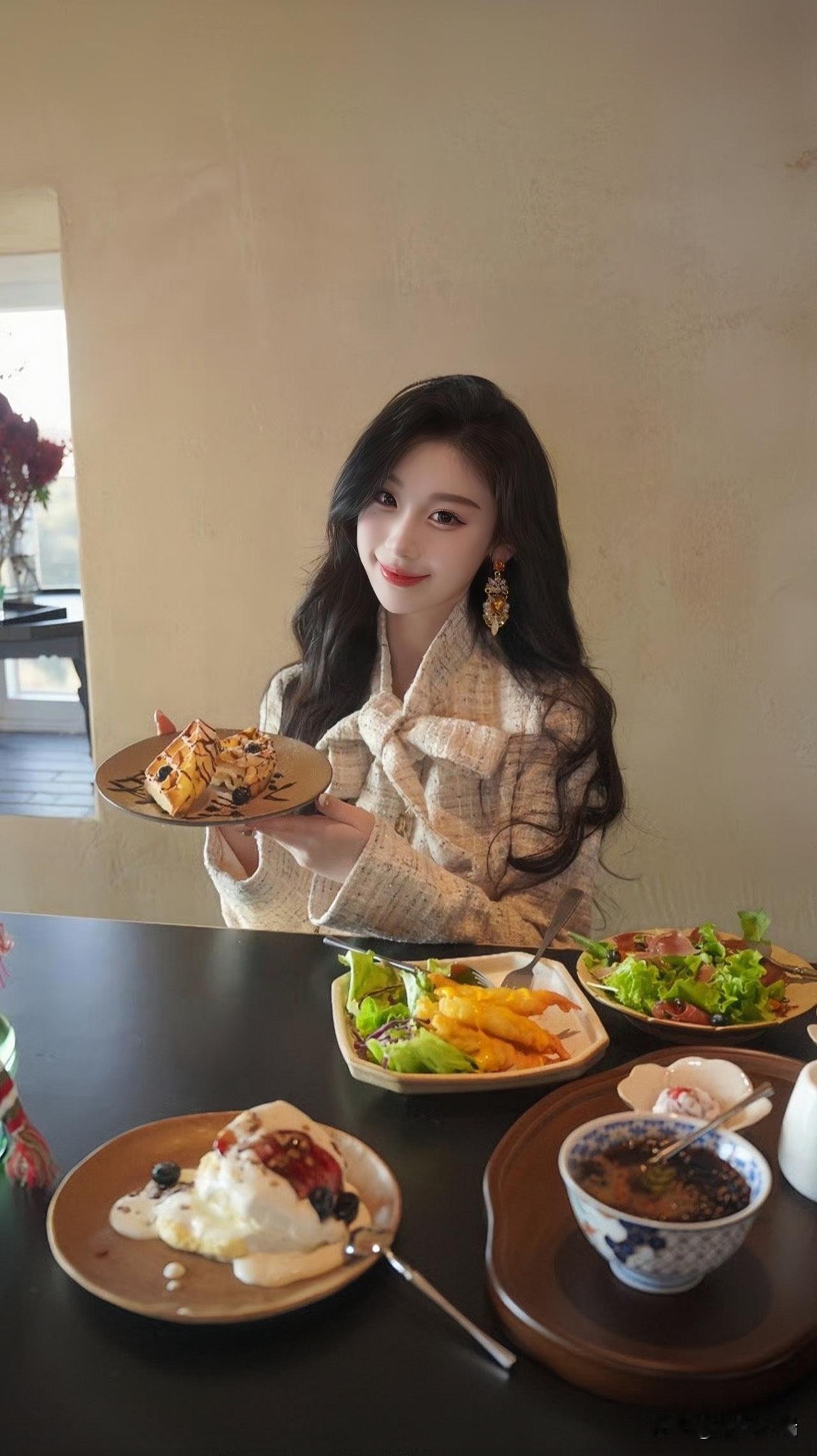 享受悠闲午后，品尝美味甜点与沙拉，生活如此美好！🌟🍰🥗