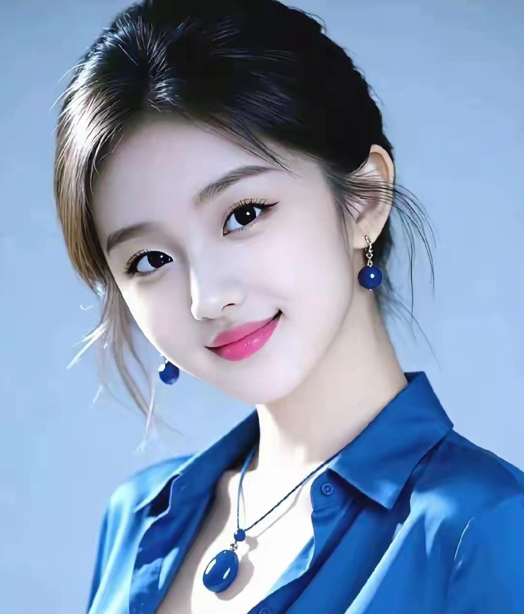 温柔蓝调，甜美笑容，元气少女，清新自然，时尚穿搭，优雅气质，完美呈现。