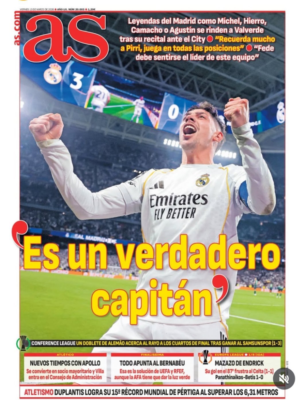 皇马《阿斯》“他是个真正的领袖”皇马名宿诸如米切尔、耶罗、卡马乔和奥古斯丁都为