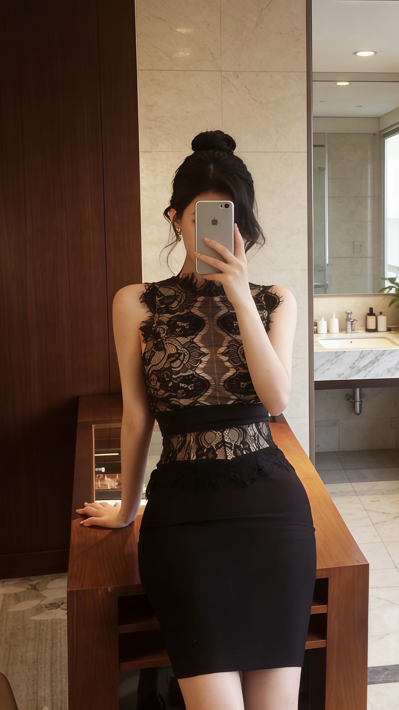 好身材是穿出来的黑色蕾丝小背心御姐身材挑战