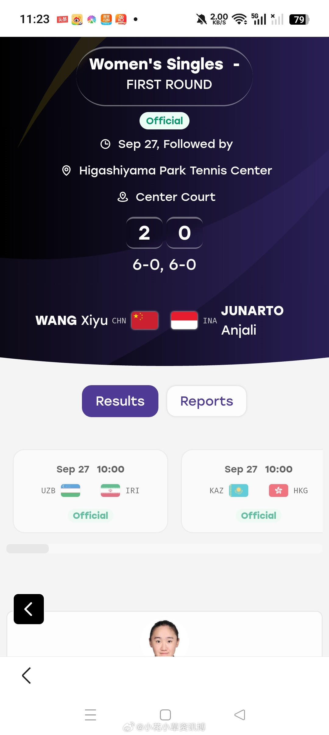 小花小草资讯wta【名古屋亚运会】网球女单第一轮🇨🇳王曦雨6