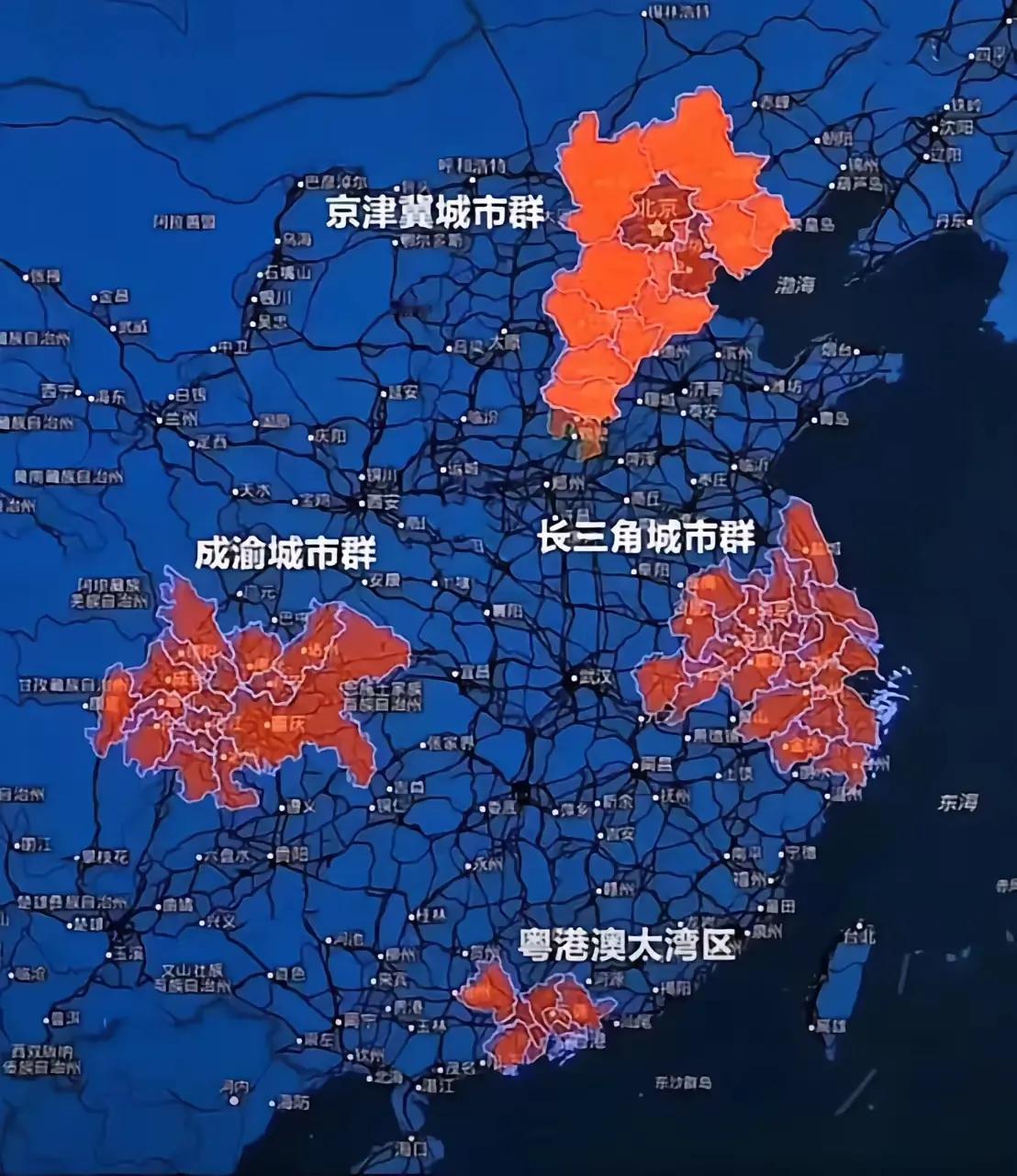 中国目前呈现了4大的经济格局京津翼城市群长三角城市群成渝城市群粤