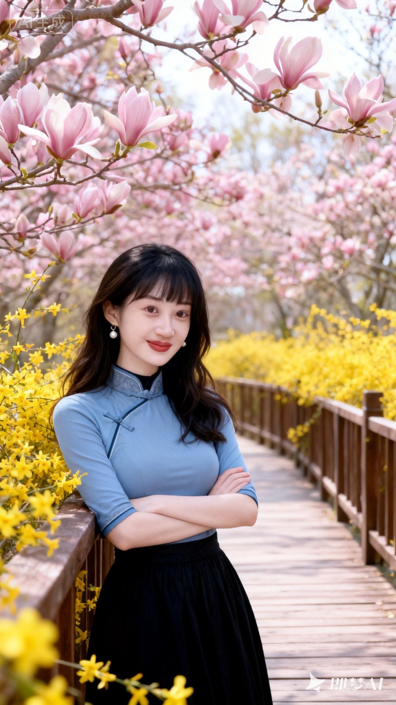 樱花盛开，漫步在花海中的少女，春日里的浪漫时光。🌸💕