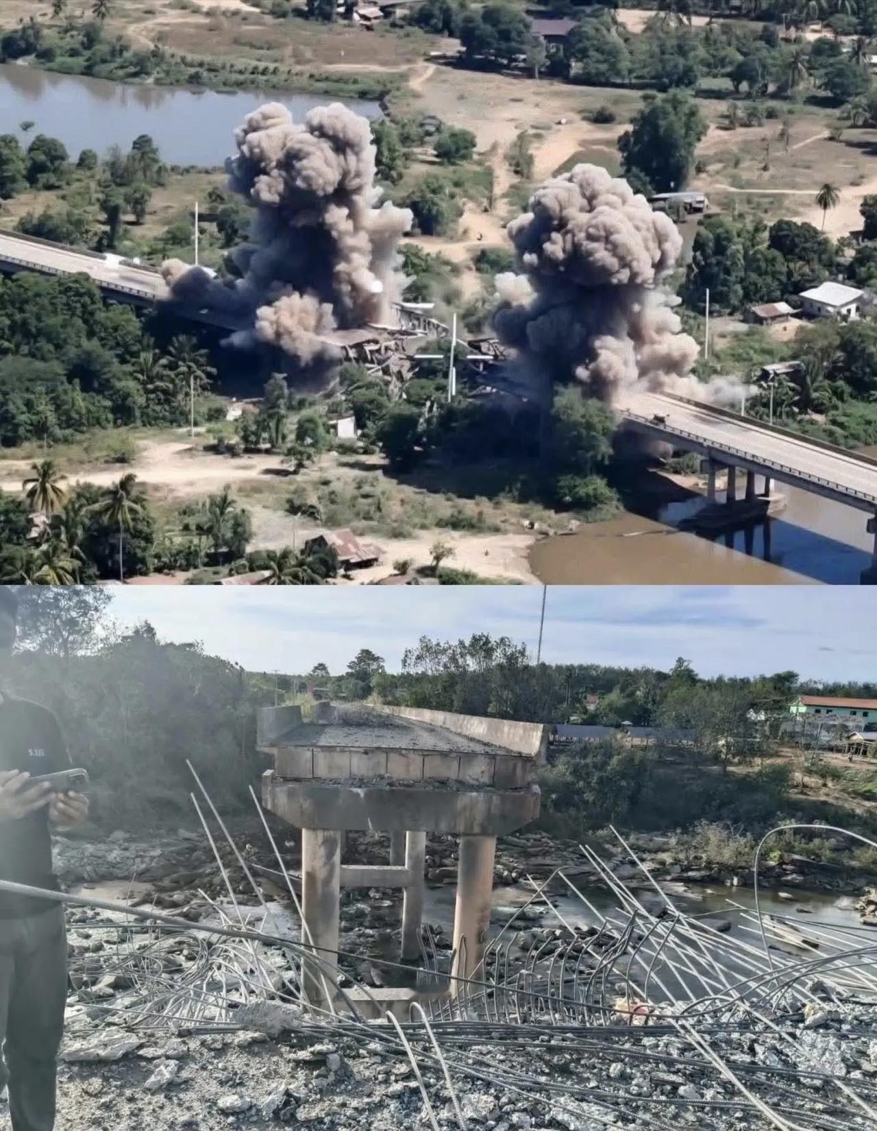 柬埔寨普尔萨特省的梅特克大桥被泰国空军F-16战斗机投掷的炸弹炸断。通过这座大桥