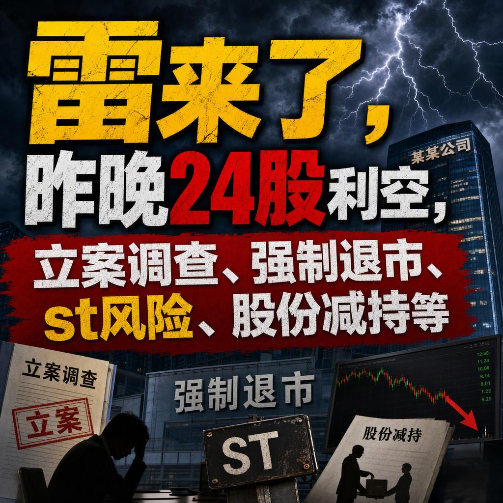 一晚24家公司集体爆雷，立案调查、强制退市、st风险、减持全都来了。这不是巧合