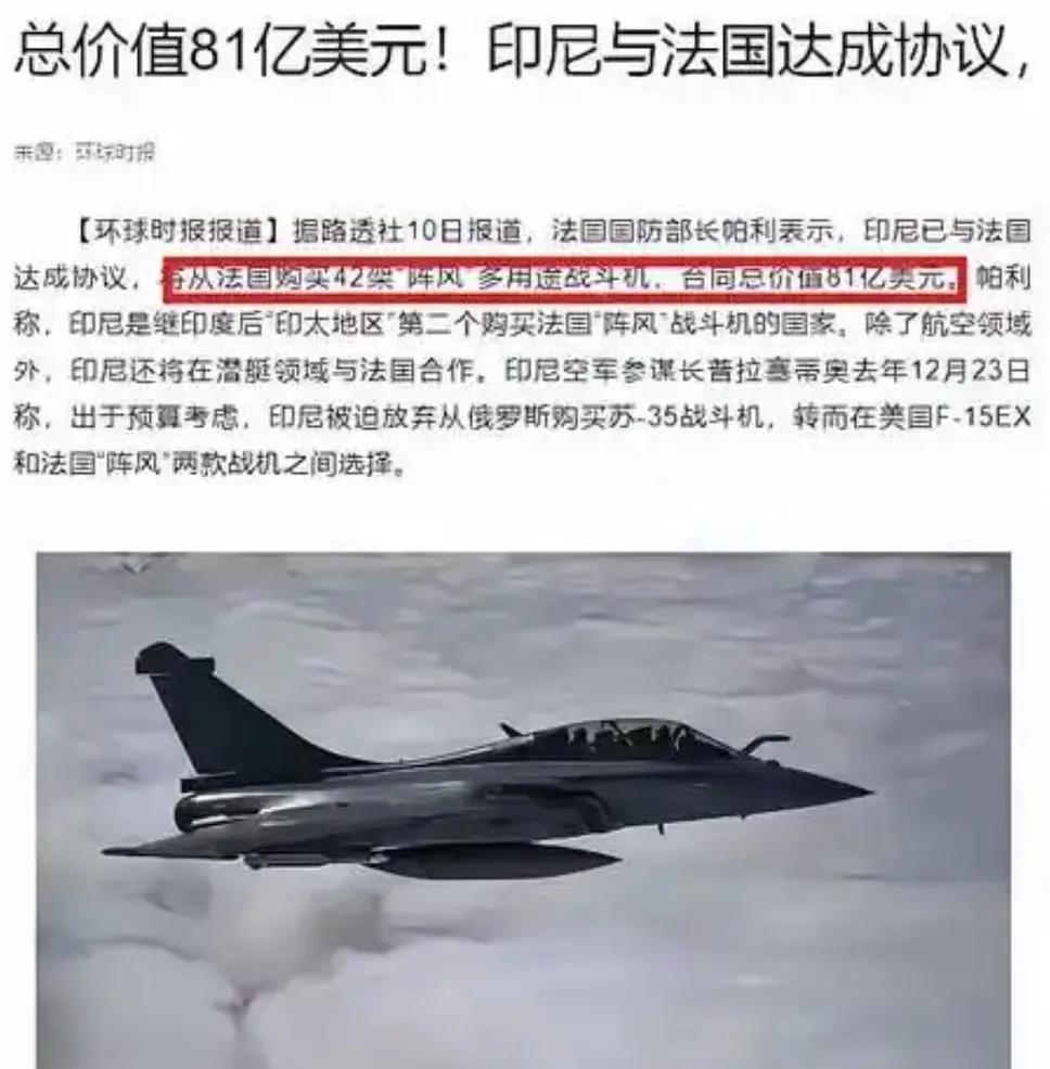 81亿美元的大单说查就查？印尼军方最近突然叫停法国阵风战斗机采购，直接把西方军火