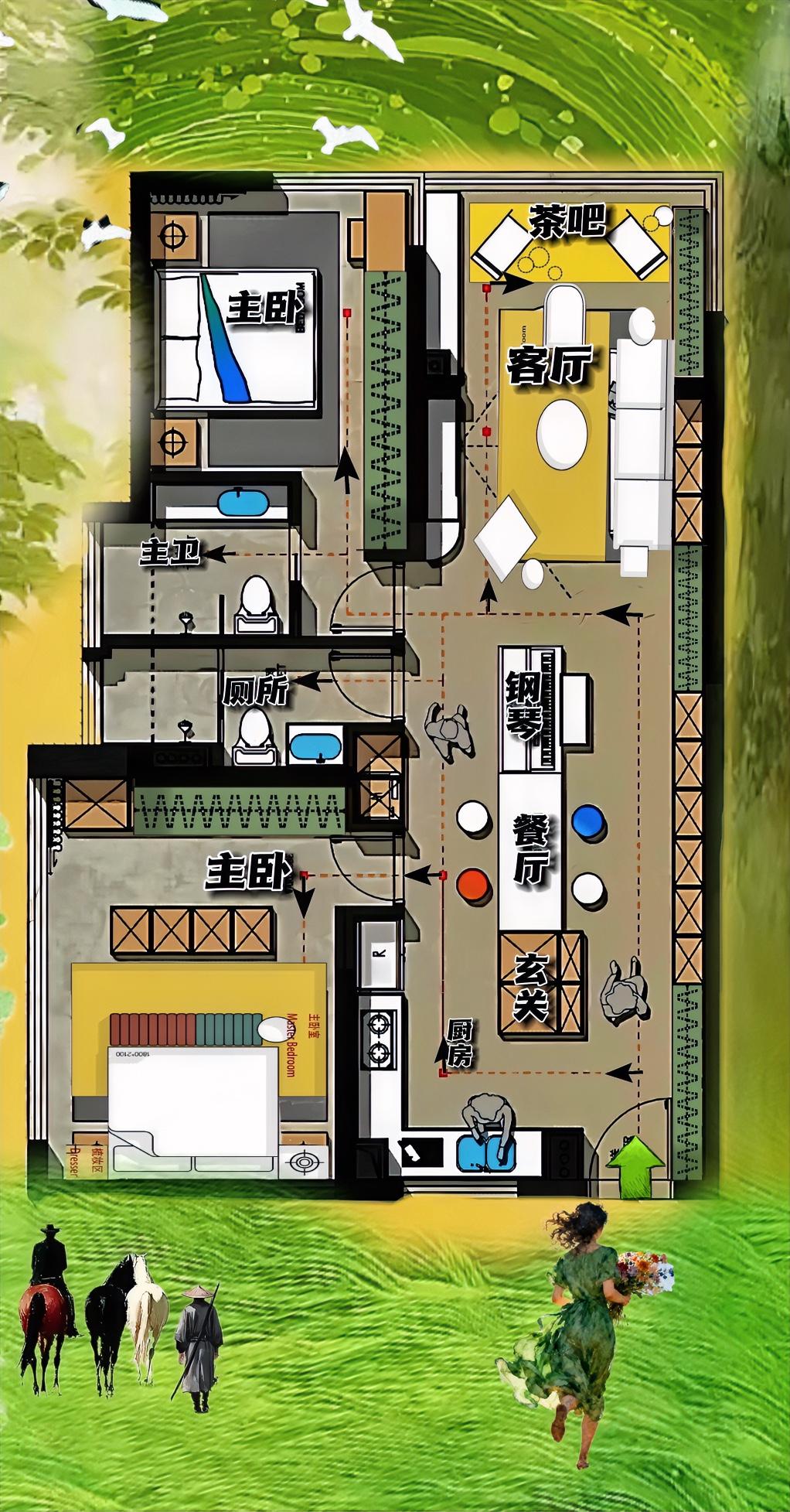 大洄游，小开放，105㎡一个后空翻，变成通透大逃亡，布局卡点太绝了，一打二拆，