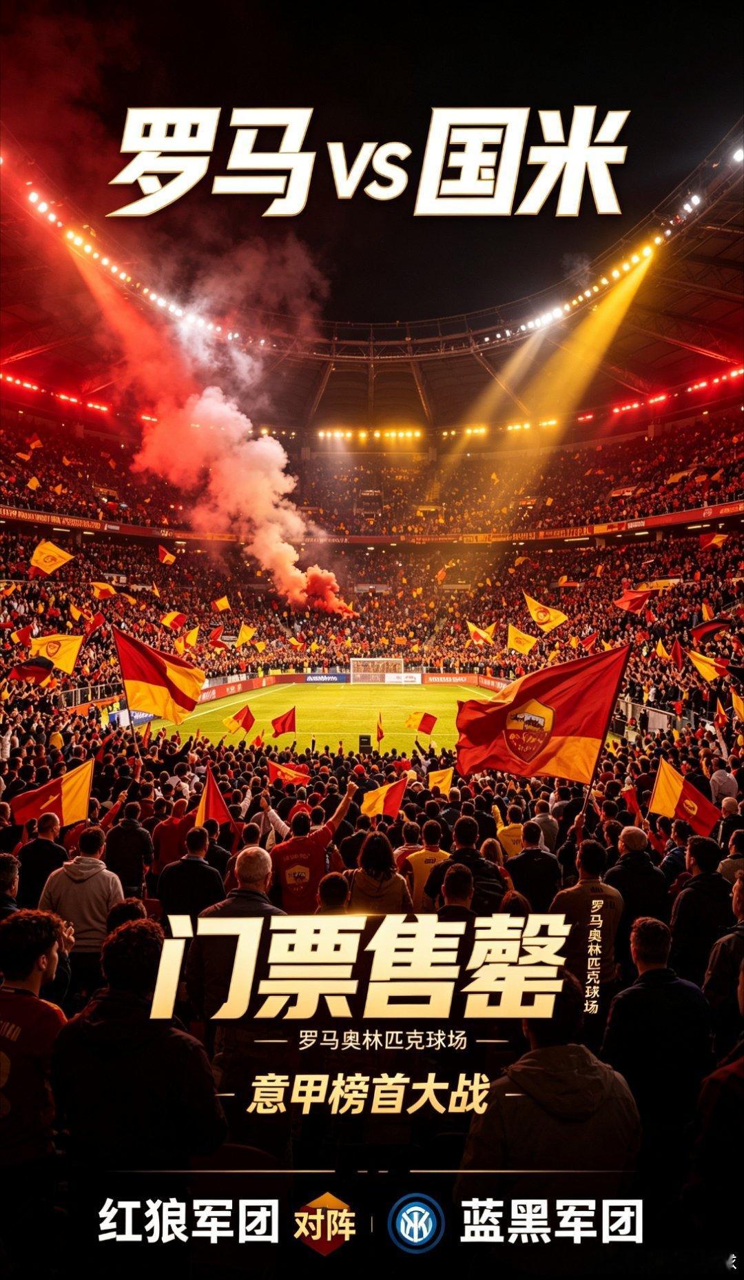 一票难求！罗马VS国米大战球票全部售罄据《罗马体育报》消息，本周末罗马对阵国米的
