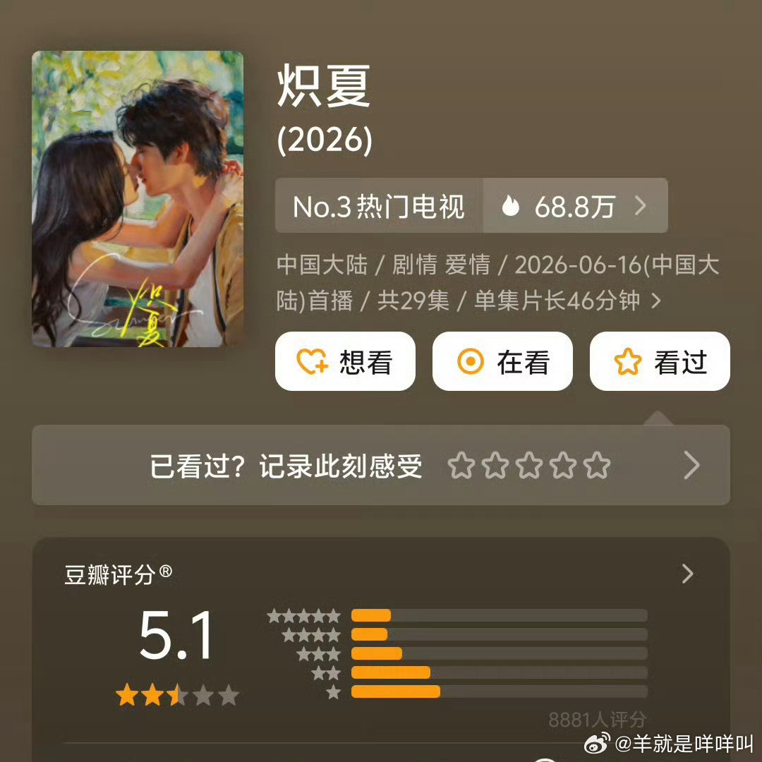 近期电影电视剧豆瓣开分情况《南部档案》豆瓣评分：6.7主演：张新成、丁禹兮《