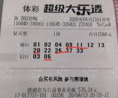 一号之差奖金缩水100倍！昨晚大乐透彩友1584大复式中5+1拿下二等奖5万块，