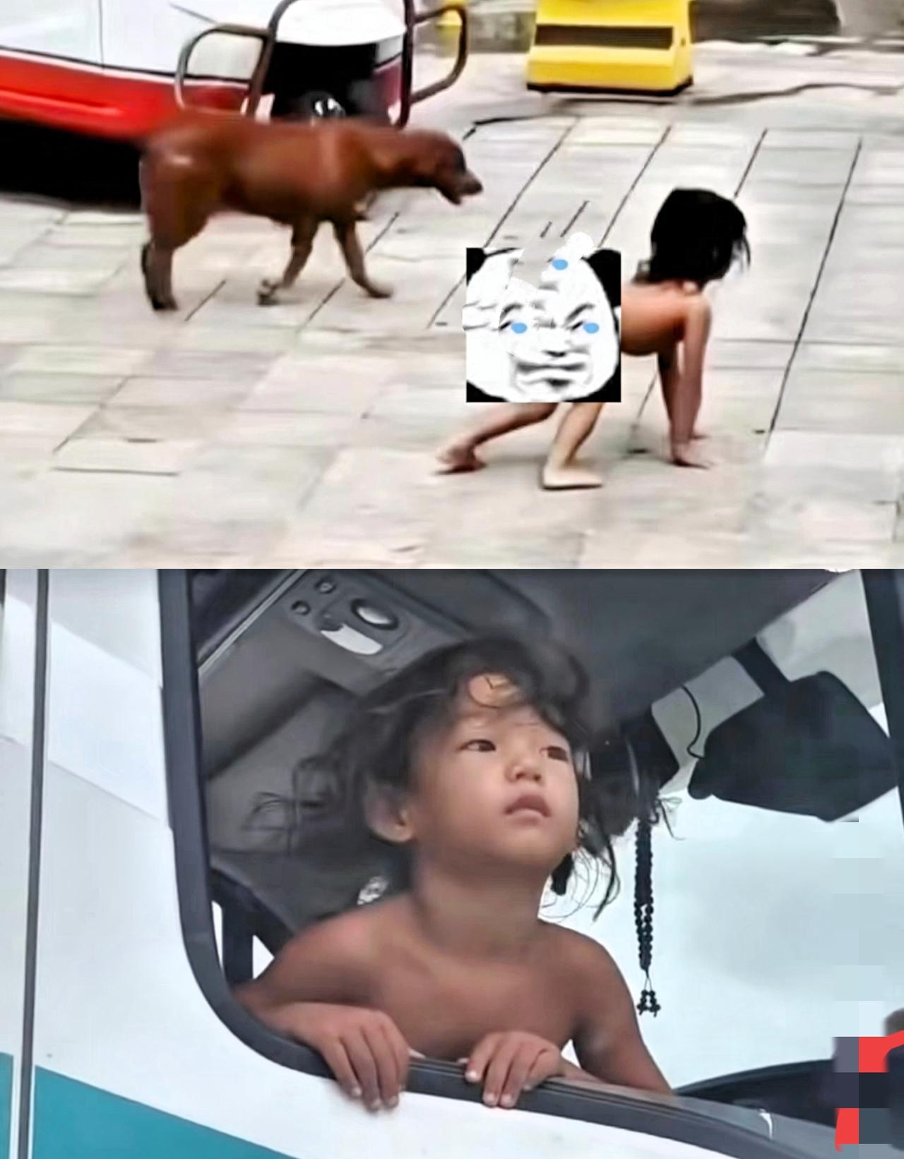 千万别被野人小孩的父亲骗了！你们看孩子的全身肤色，​以及他类犬的所有行为，分