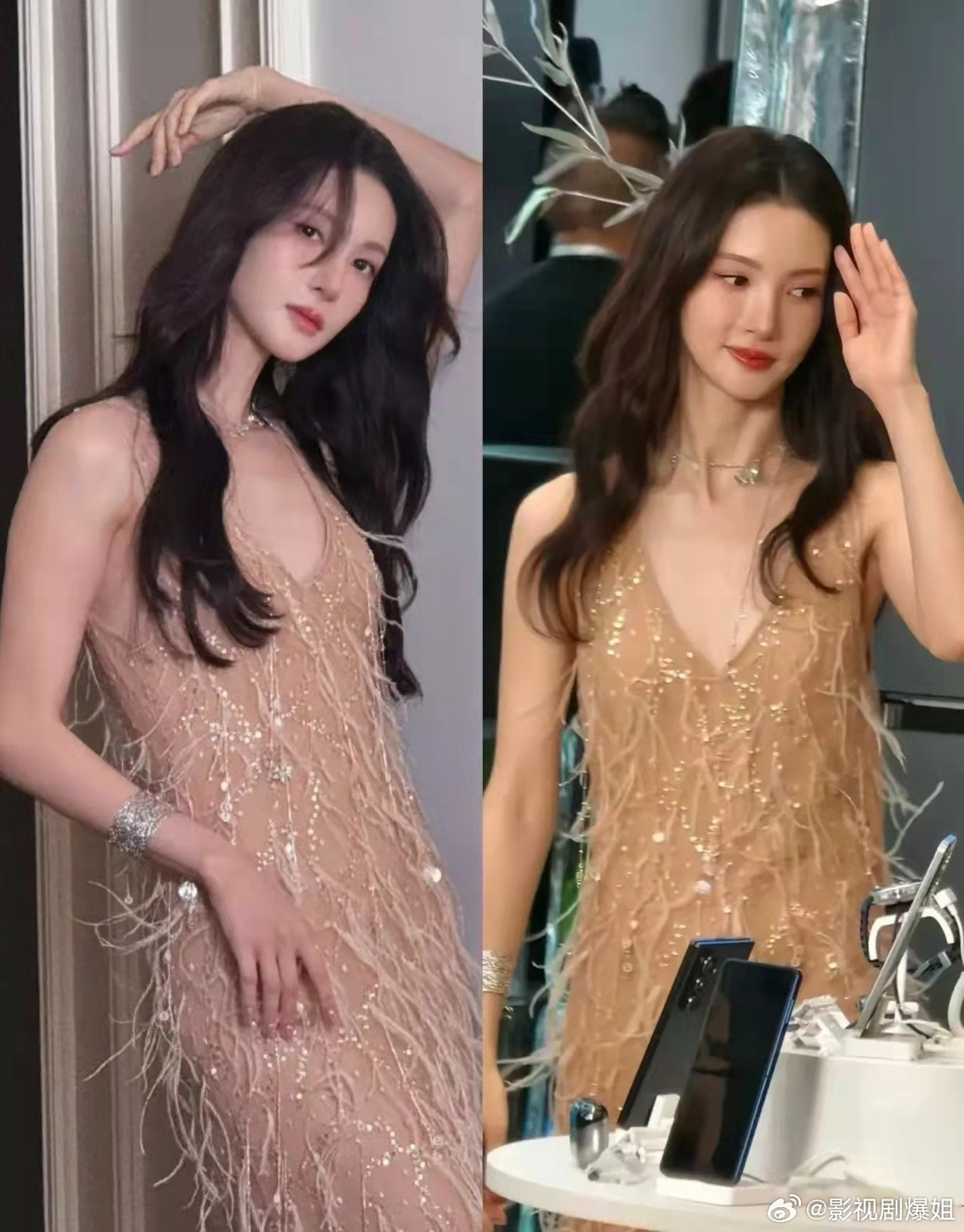 正经上班的金晨真是太美了，穿着羽毛裙仙气飘飘！​​​