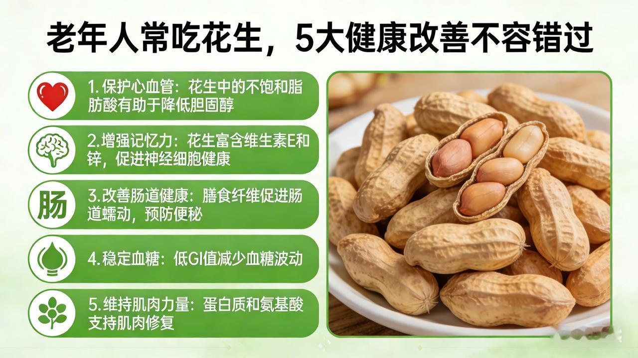 老年人常吃花生，5大健康改善不容错过标题：哈佛研究证实：老人吃花生90天，