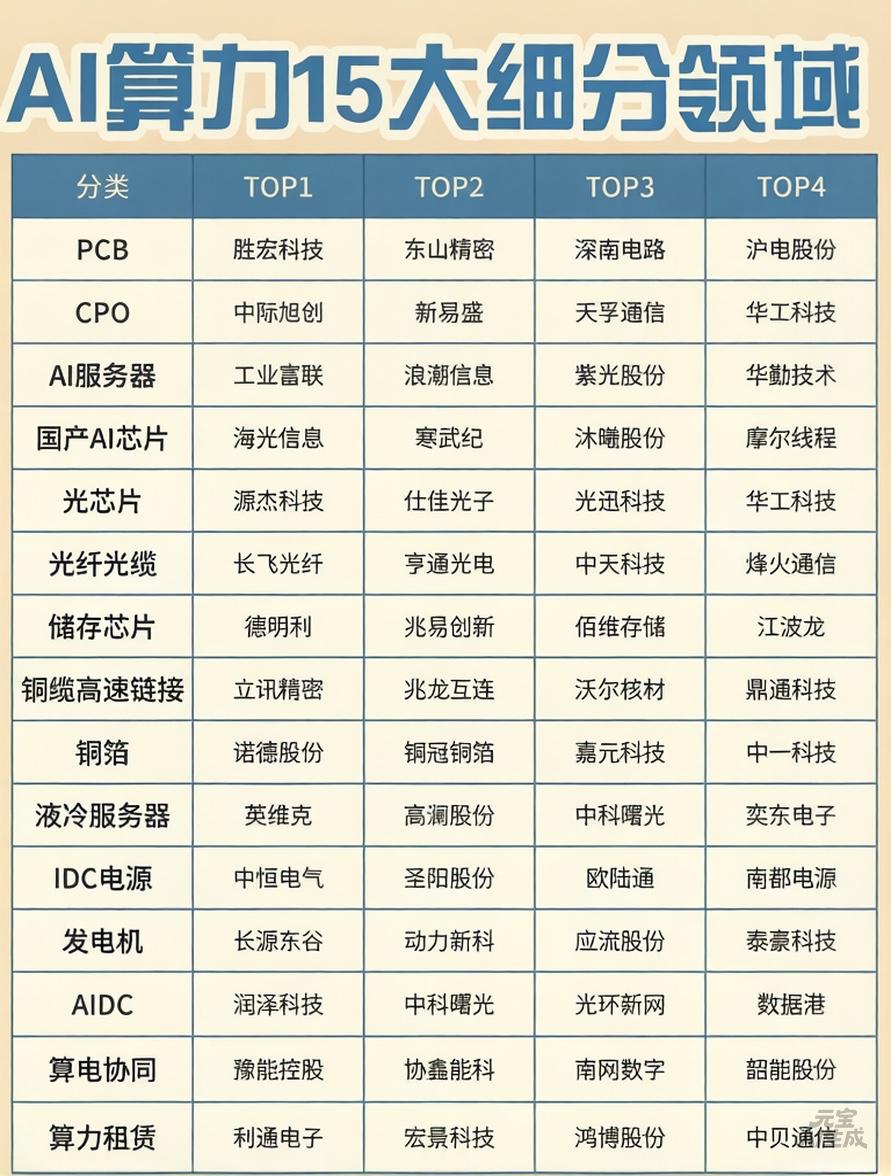 AI算力15大细分领域概念股梳理。最看好哪个方向？