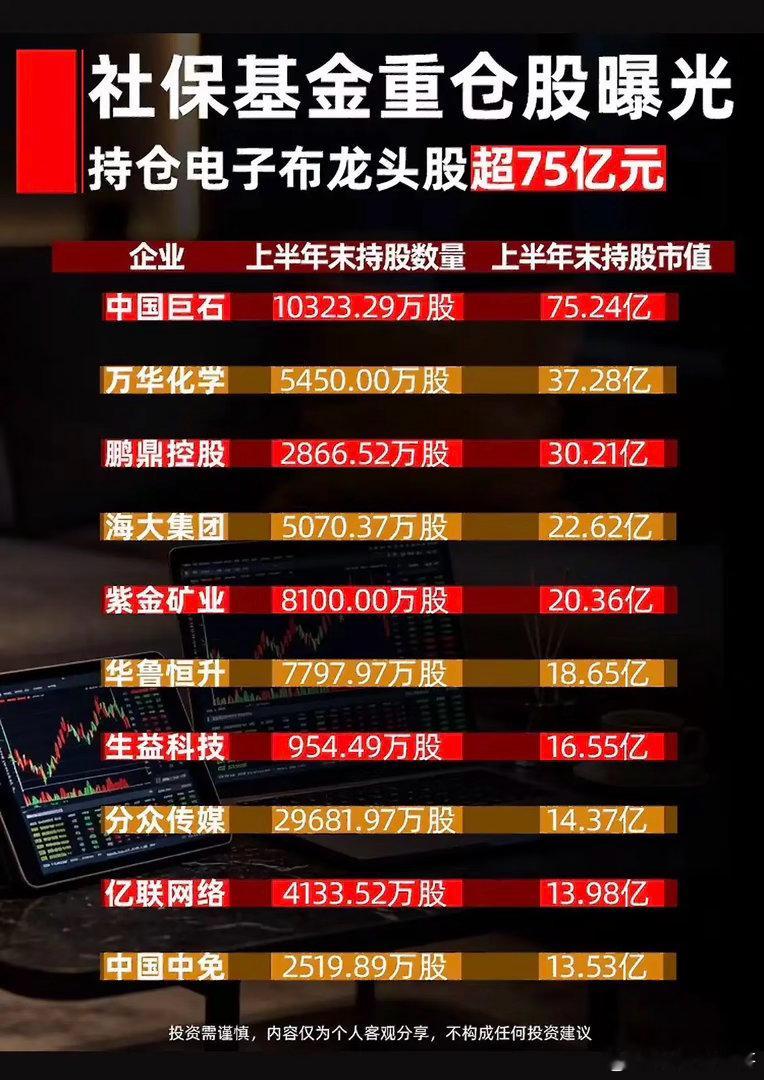 75亿重仓龙头！社保基金上半年持仓名单，藏着长线资金的布局逻辑！社保基金上半年重