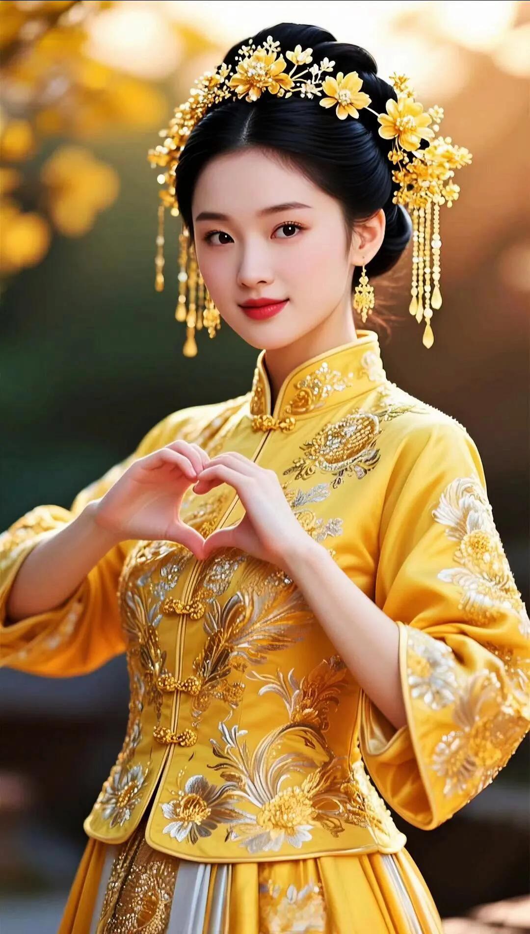 古风少女，黄金华服，心心相印