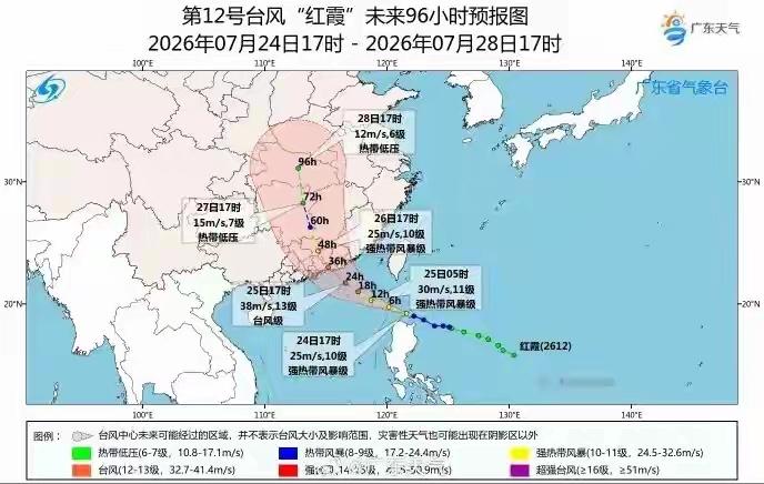 广东省三防办、气象局提醒您：热带低压已生成，将发展为今年第12号台风“红霞”，