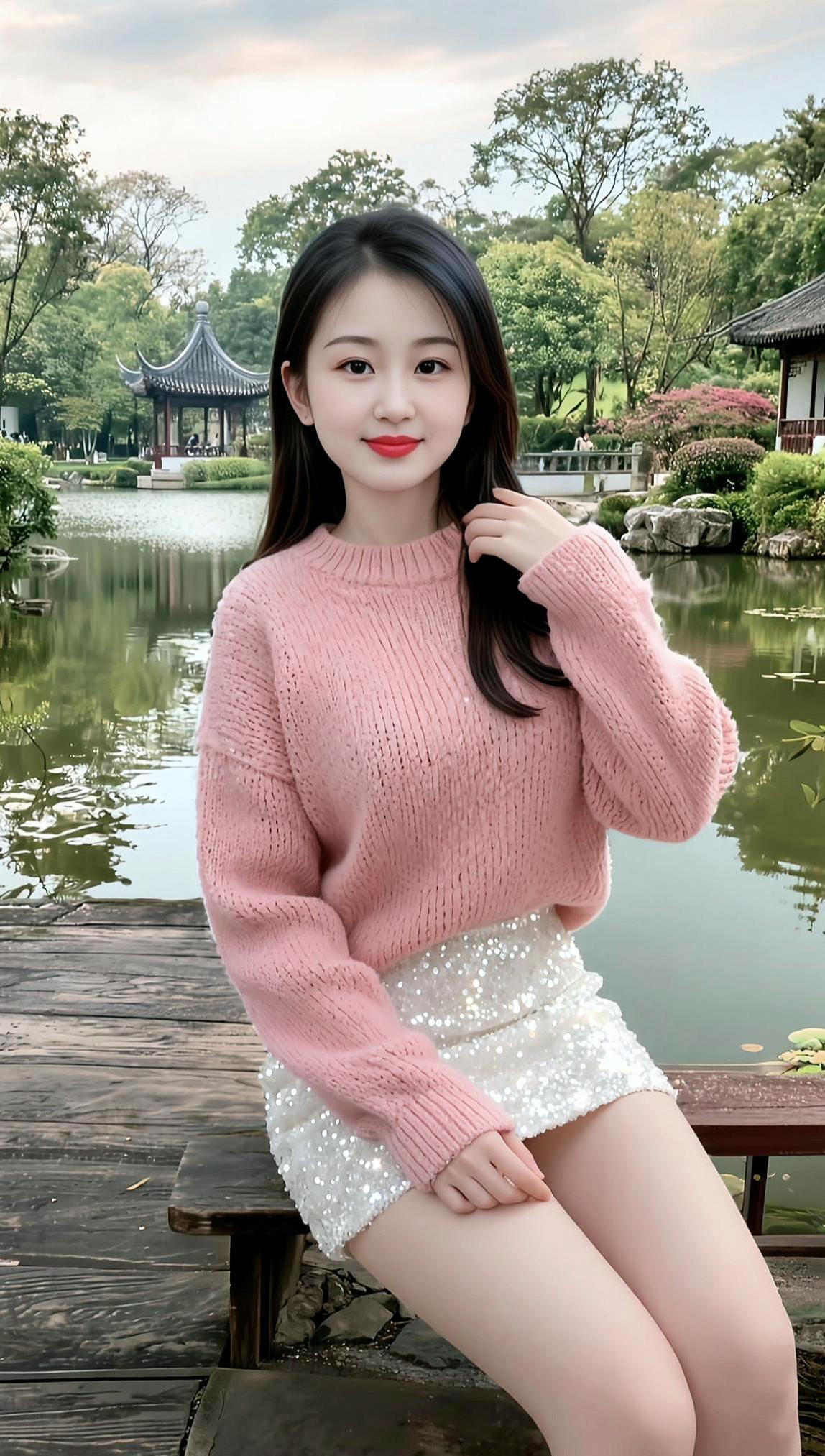 湖畔甜美照甜美女孩清纯甜美时尚穿搭抖音玩法达人中心