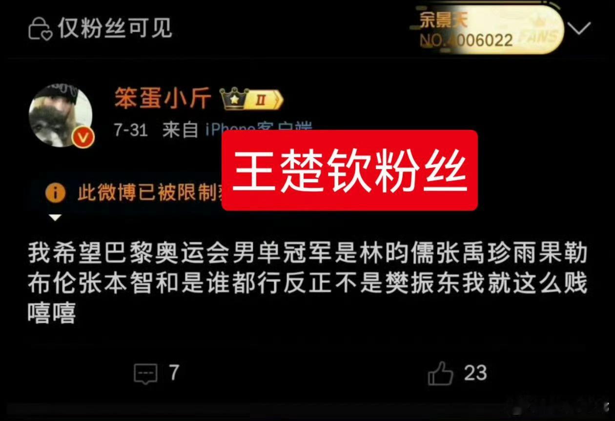 好可怕啊，这条热搜下面怎么都是王楚钦饭圈粉在骂樊振东？她们怎么连巴黎奥运会独守全