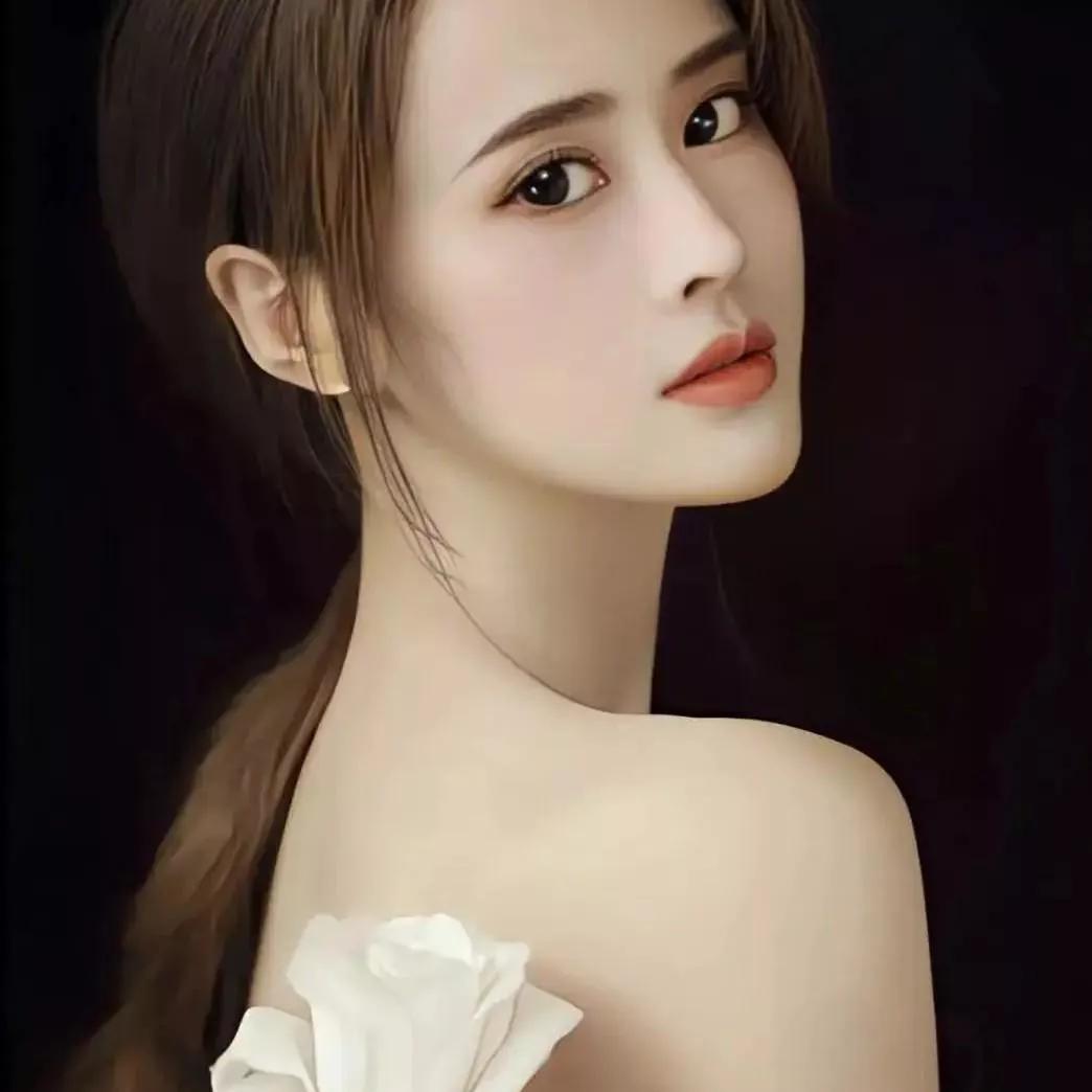 柔美如画的少女，手持一朵白玫瑰，散发着优雅与温柔。温柔玫瑰写真古典玫瑰美人鲜