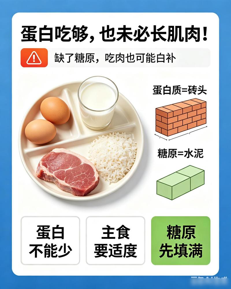 不少瘦糖人增重，把全部希望寄托在吃肉补蛋白上。鸡蛋、牛奶、瘦肉顿顿不落，蛋白吃得