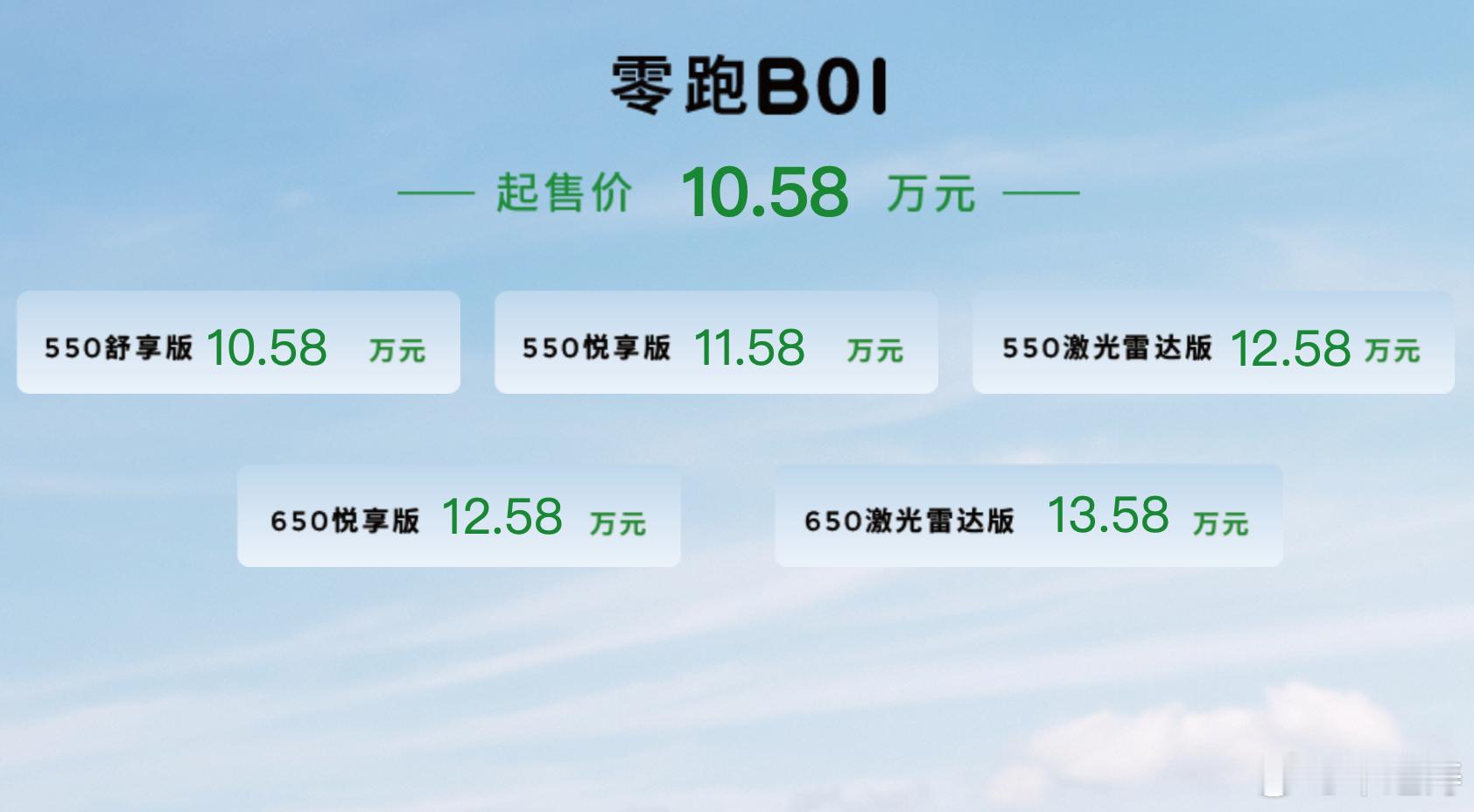 零跑B01价格来了！10.58万起！讲真的，零跑品价比真的拉满啊！650km续航