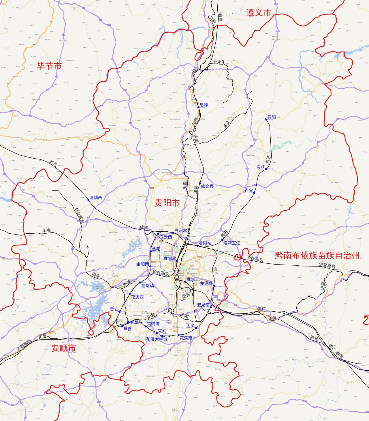贵州省贵阳市铁路及客运站分布图根据铁路12306数据，贵州省贵阳市目前有以下2
