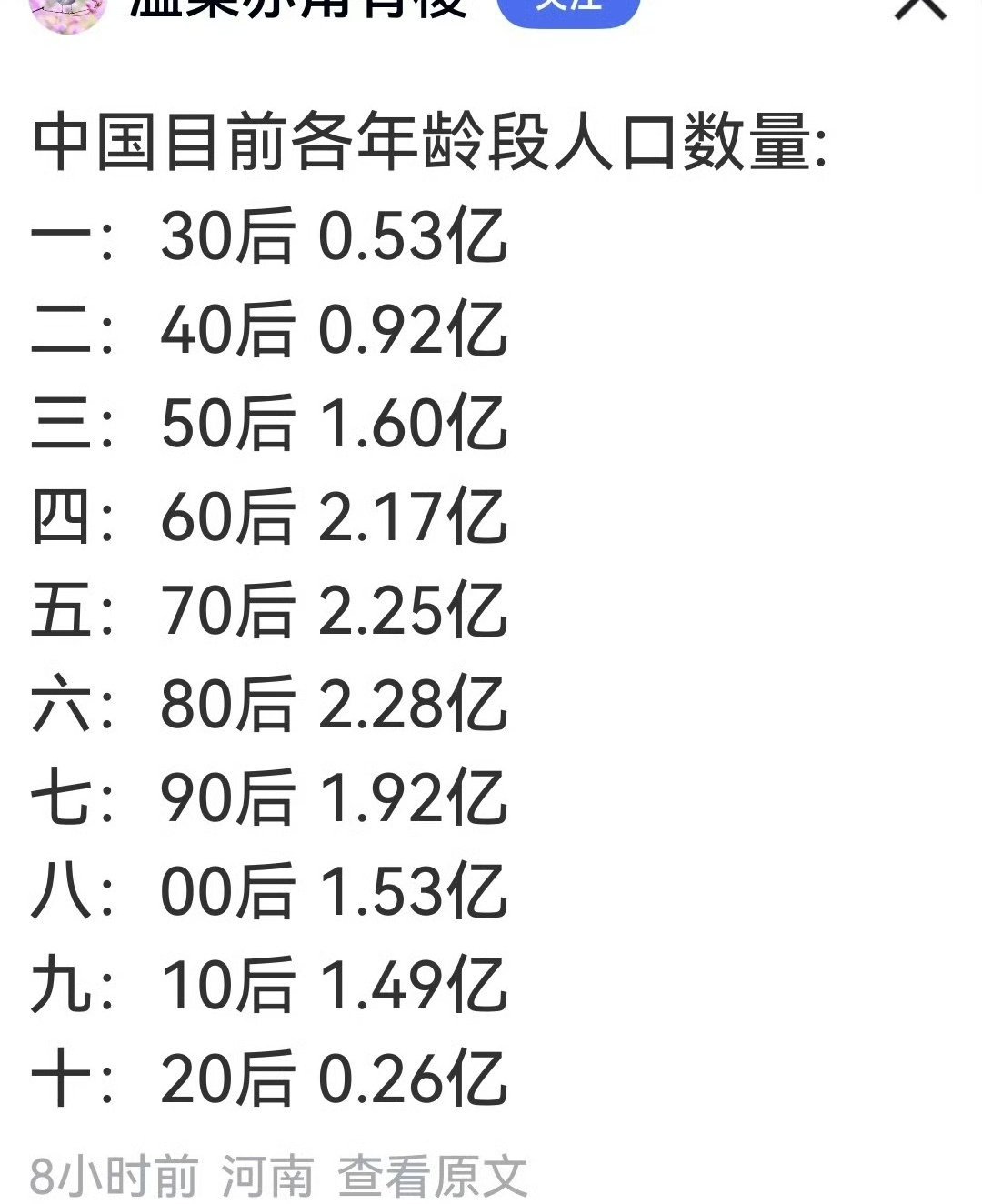 中国各年龄段的人口数量46岁左右的人最多了！​​​
