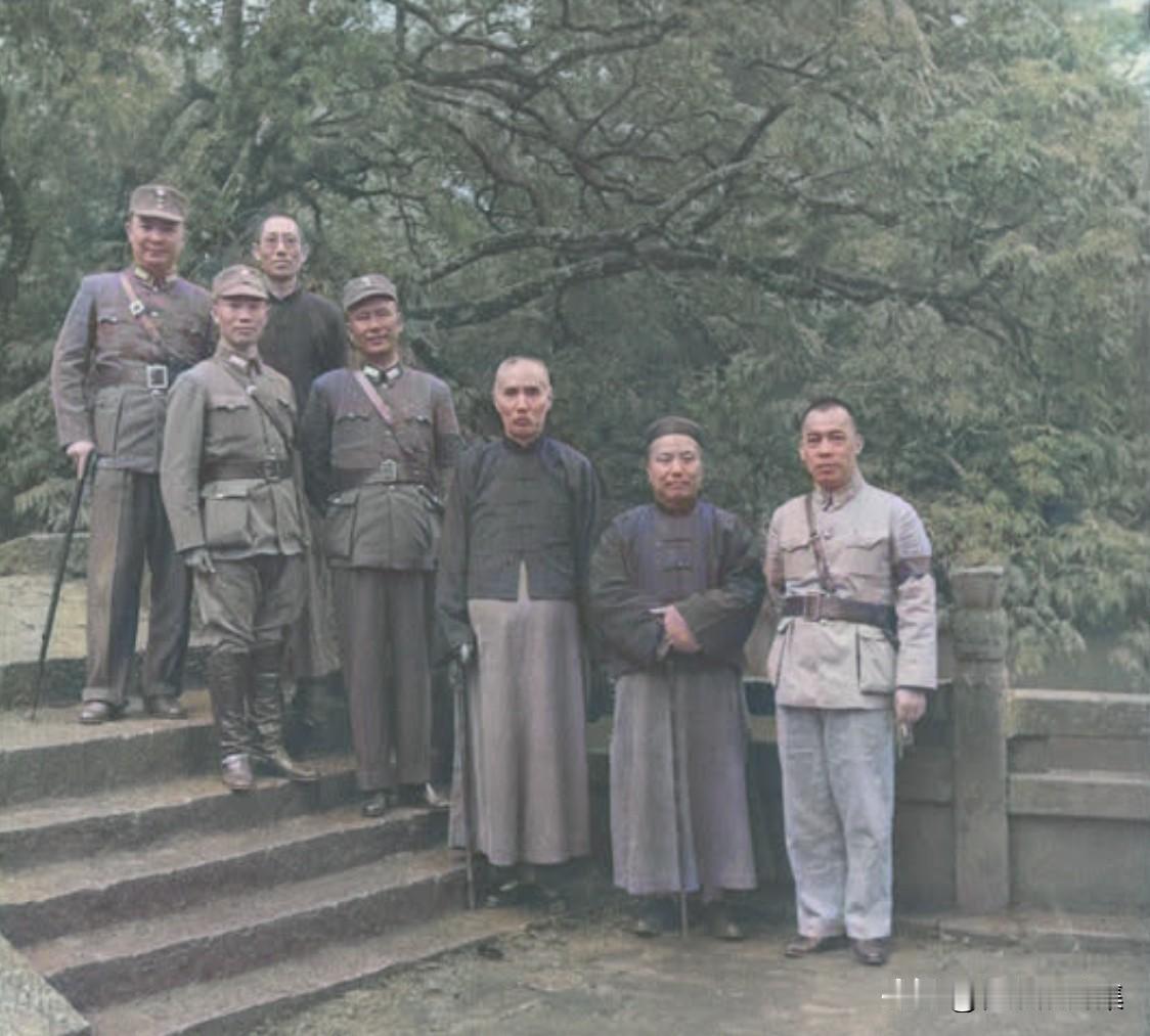 1943年8月，陈诚、黄琪翔、白崇禧等民国将领在昆明黑龙潭公园的千年宋柏下合影。