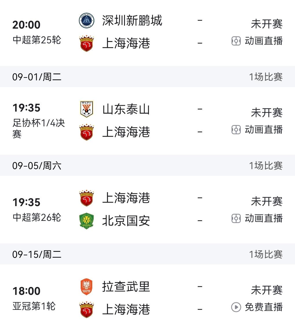 海港未来赛程太难了！竟然3个客场！包括一轮亚冠！所以海港要面临一次考验！如果联赛