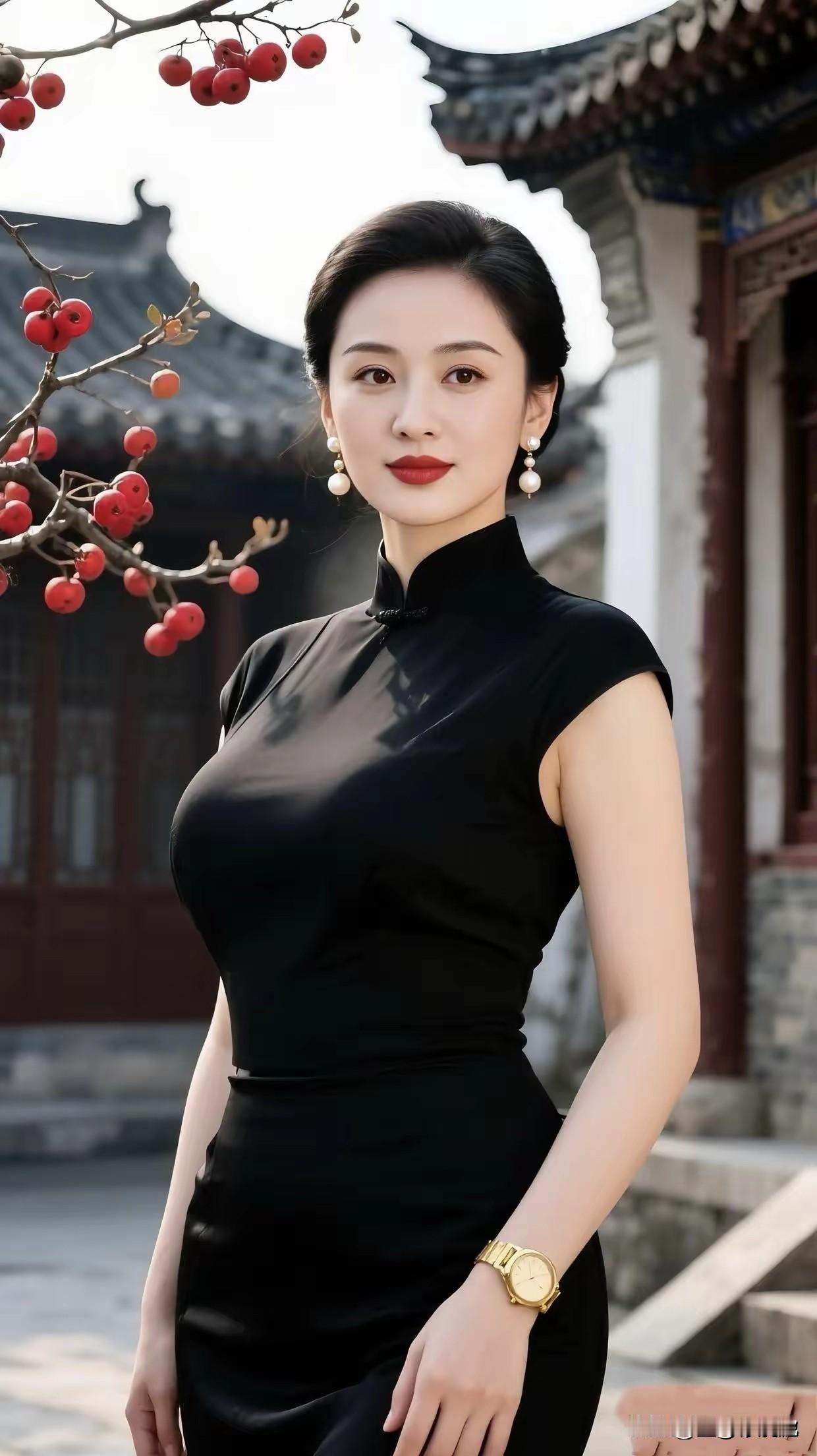 黑色旗袍，别具一格。历史悠久，国风古韵。贴身裁剪，风情雅韵。沉鱼落雁，闭月