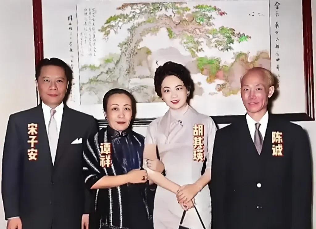 这是陈诚与妻子谭祥和宋子安夫妇在台北的一张合影老照片，拍摄于上世纪五十年代。并非