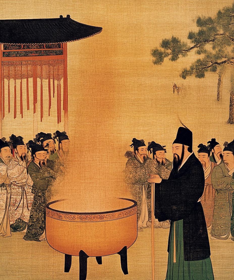 奸臣叛乱，在广场煮了一锅开水：顺从我的人会得到封赏，不顺从的扔锅里煮！蒸汽沸腾
