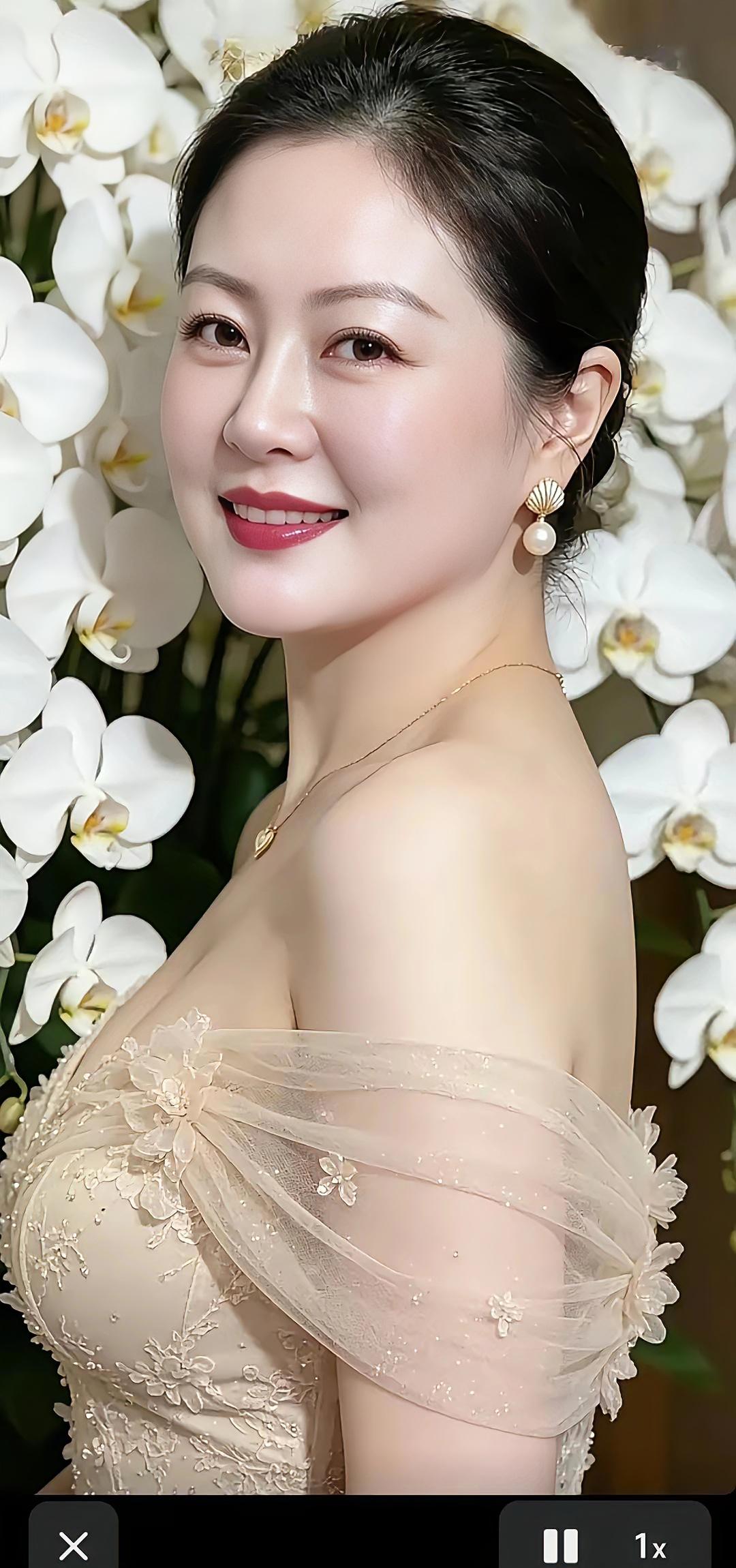 兰畔芳姿丛丛幽兰绽素香，佳人俏立花丛央。云鬓轻挽容光靓，贝耳珠环闪柔芒。