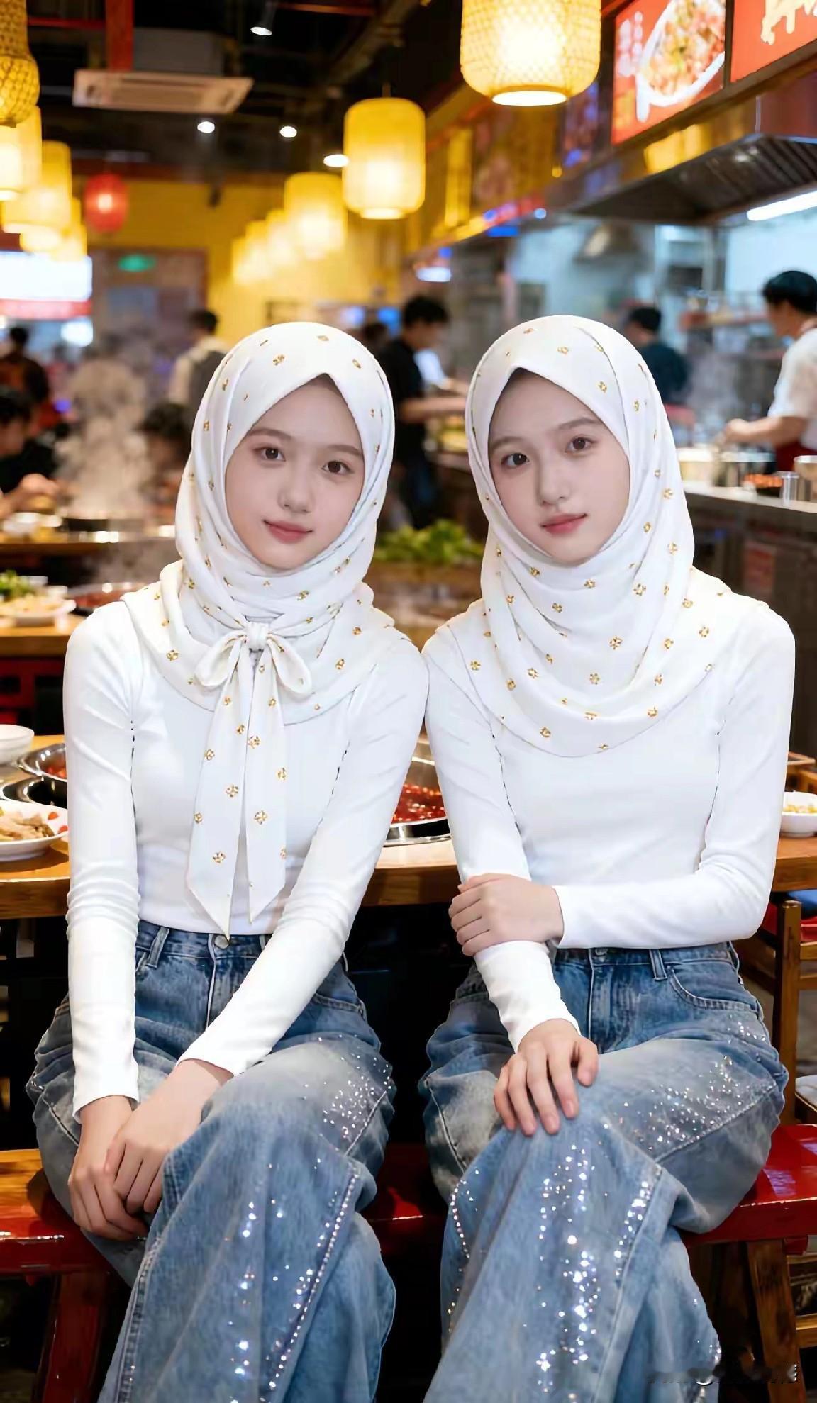 这是一对双胞胎，长得一模一样，穿着打扮一模一样，而且也都非常的漂亮，谁家要是有一